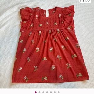 Ulla Johnson - Astrid Red Floral Swiss Dot Blouse Flutter Sleeves 10